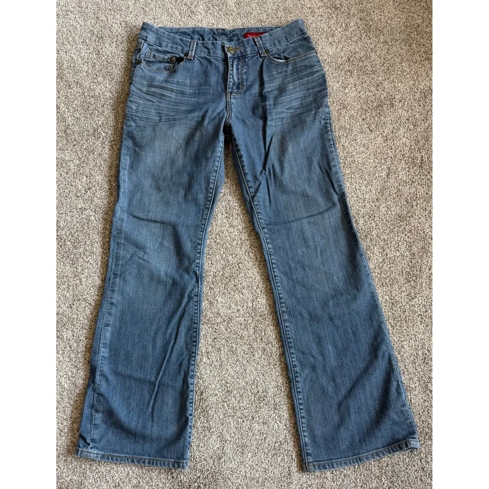 Seven7 Womens Regular Bootcut Jeans Medium Wash Embroidered Size 10 Mid Rise